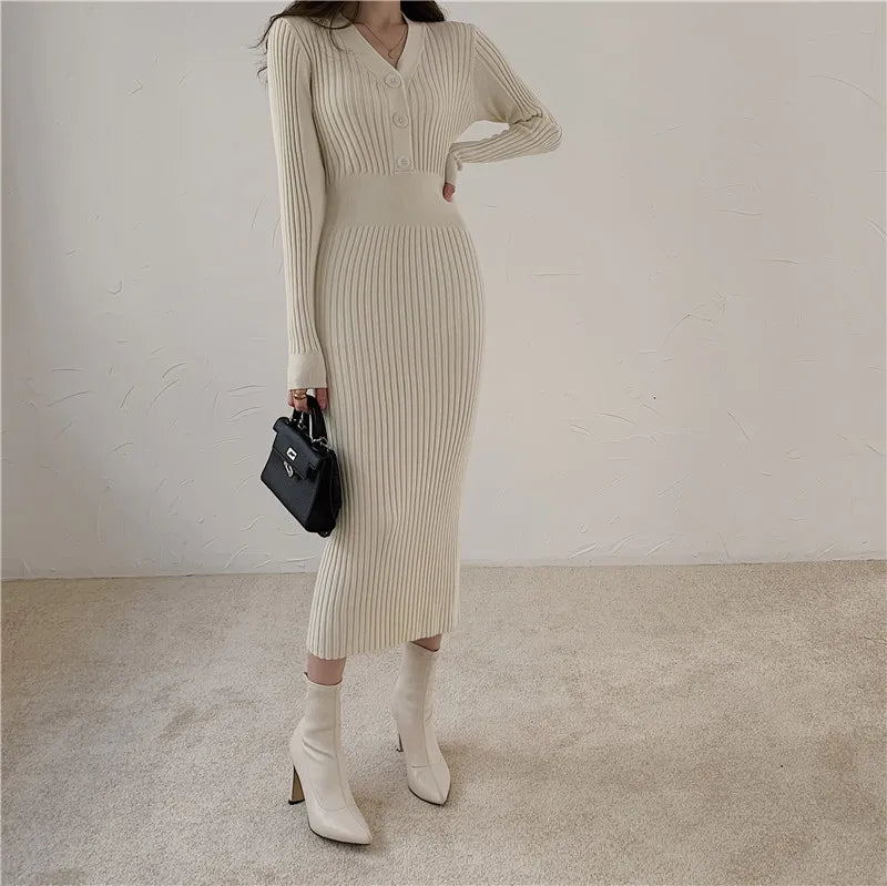 Ribella V-Neck Knit Midi Dress