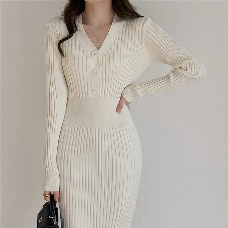 Ribella V-Neck Knit Midi Dress