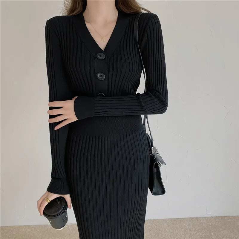 Ribella V-Neck Knit Midi Dress