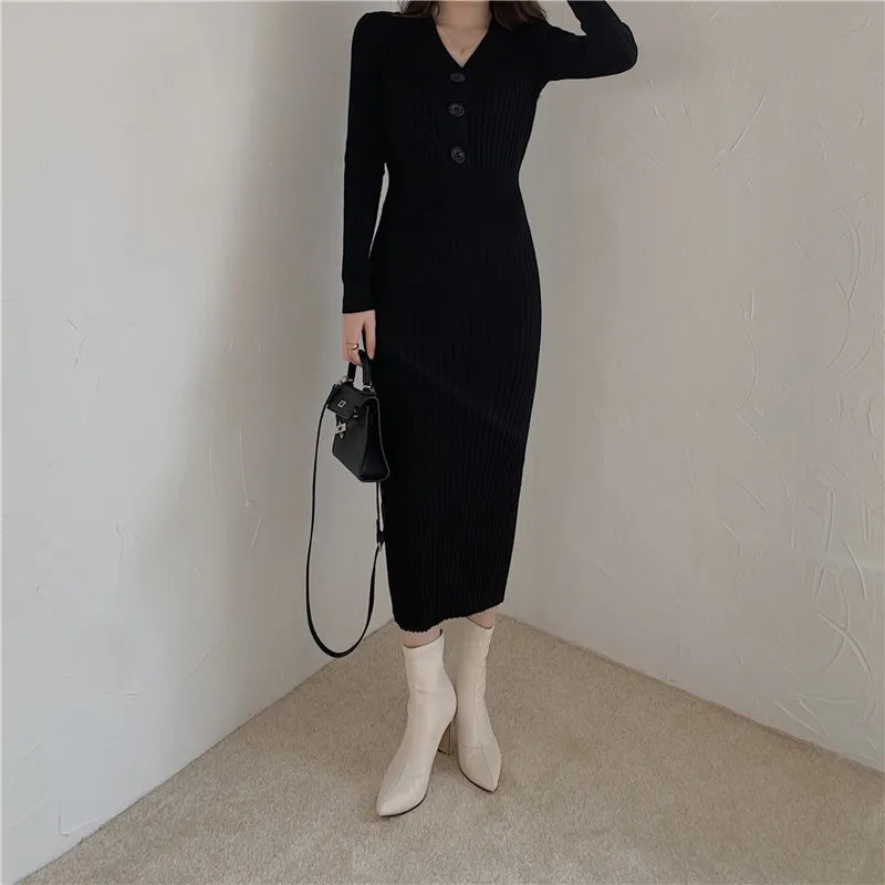 Ribella V-Neck Knit Midi Dress