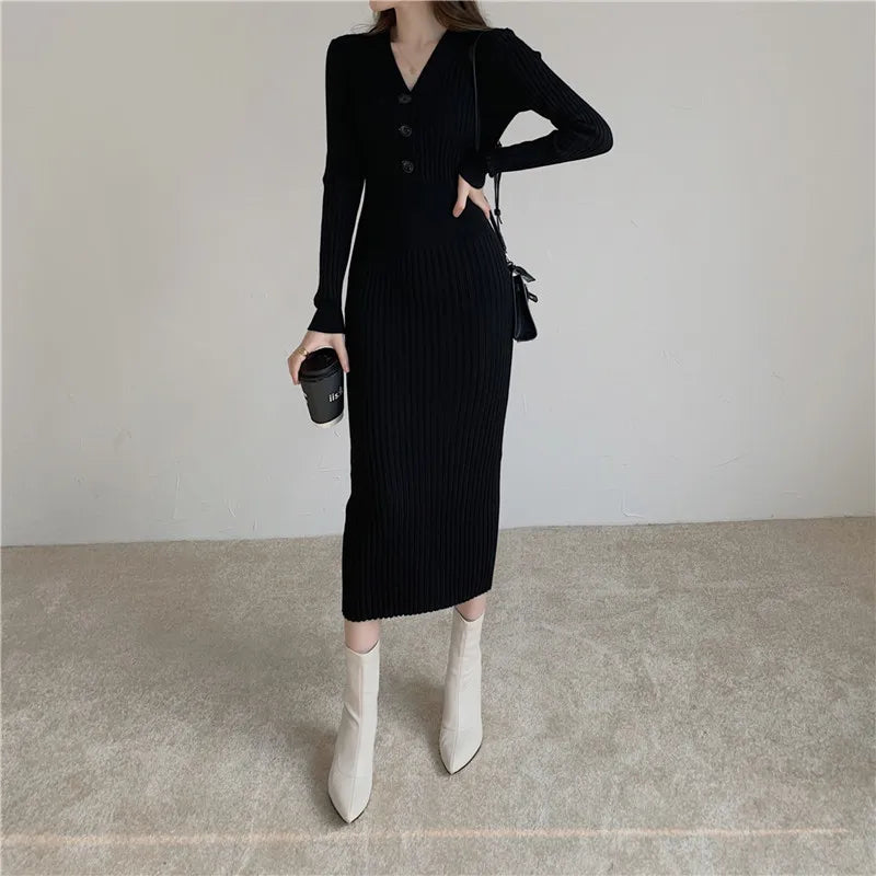Ribella V-Neck Knit Midi Dress