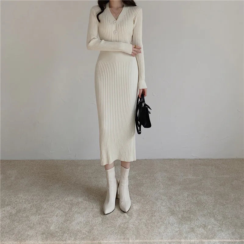 Ribella V-Neck Knit Midi Dress