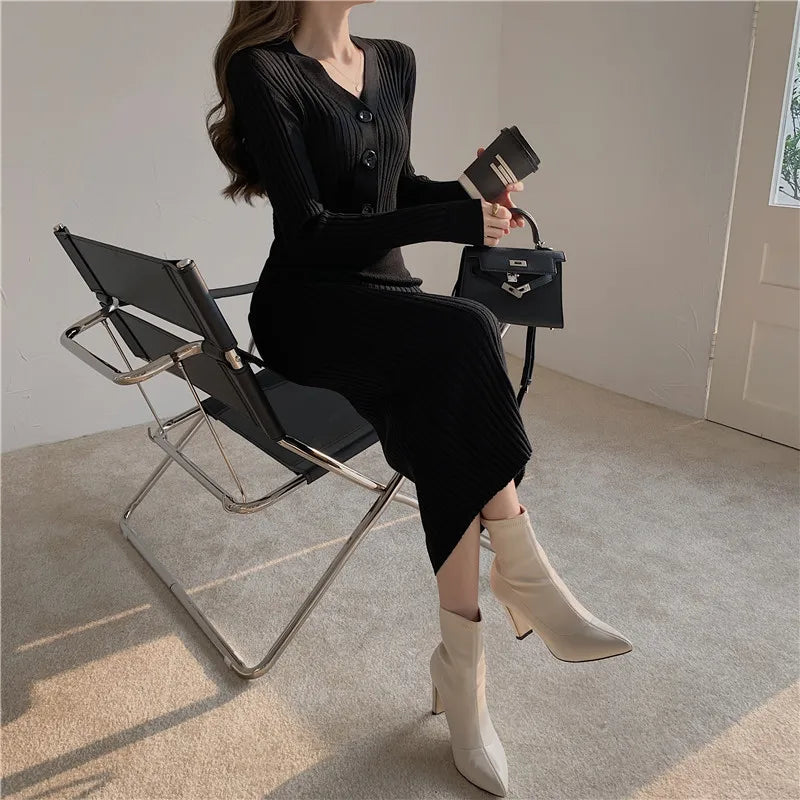 Ribella V-Neck Knit Midi Dress