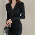 Ribella V-Neck Knit Midi Dress — Black