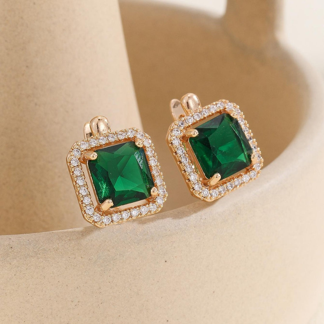 Emerald Copper Inlaid Zircon Earrings
