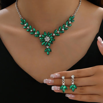 Alloy Inlaid Crystal Necklace Earrings Two-piece Women's Jewelry Set