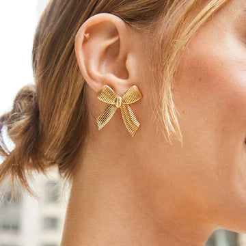 Cross-Border Striped Bow Earrings