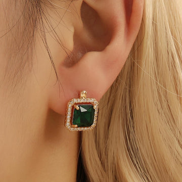 Emerald Copper Inlaid Zircon Earrings