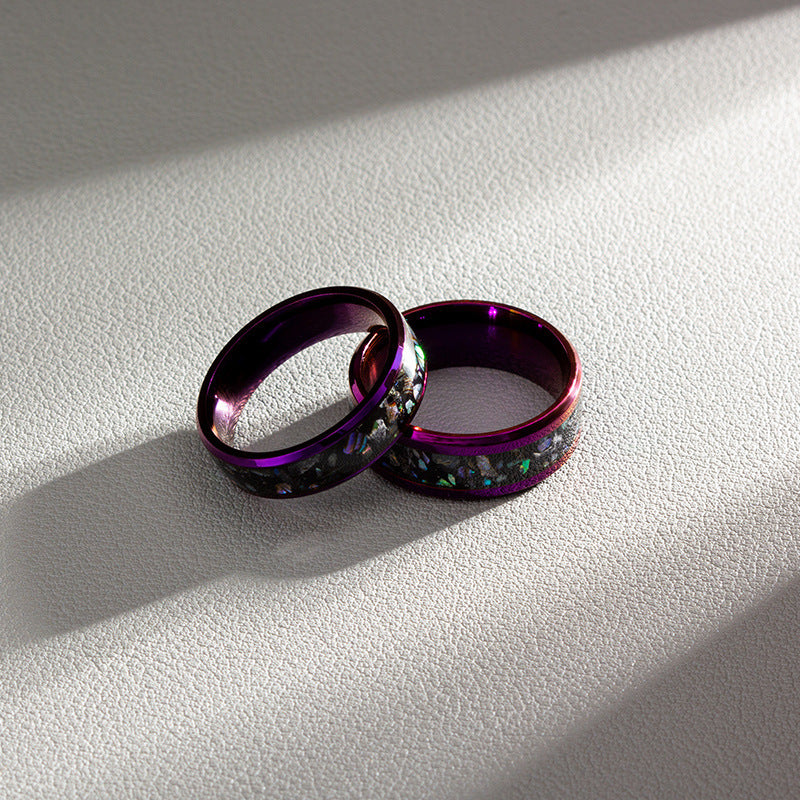 double color purple blue inlaid abalone shell ring