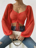 Marisol Drawstring Crop Top in Watermelon Red