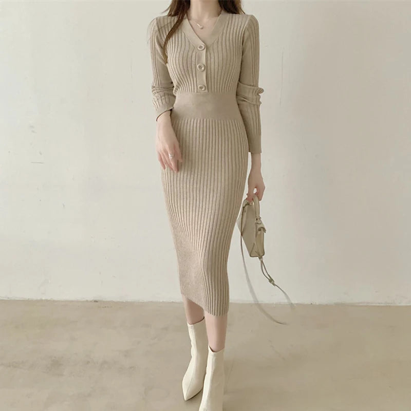 Ribella V-Neck Knit Midi Dress