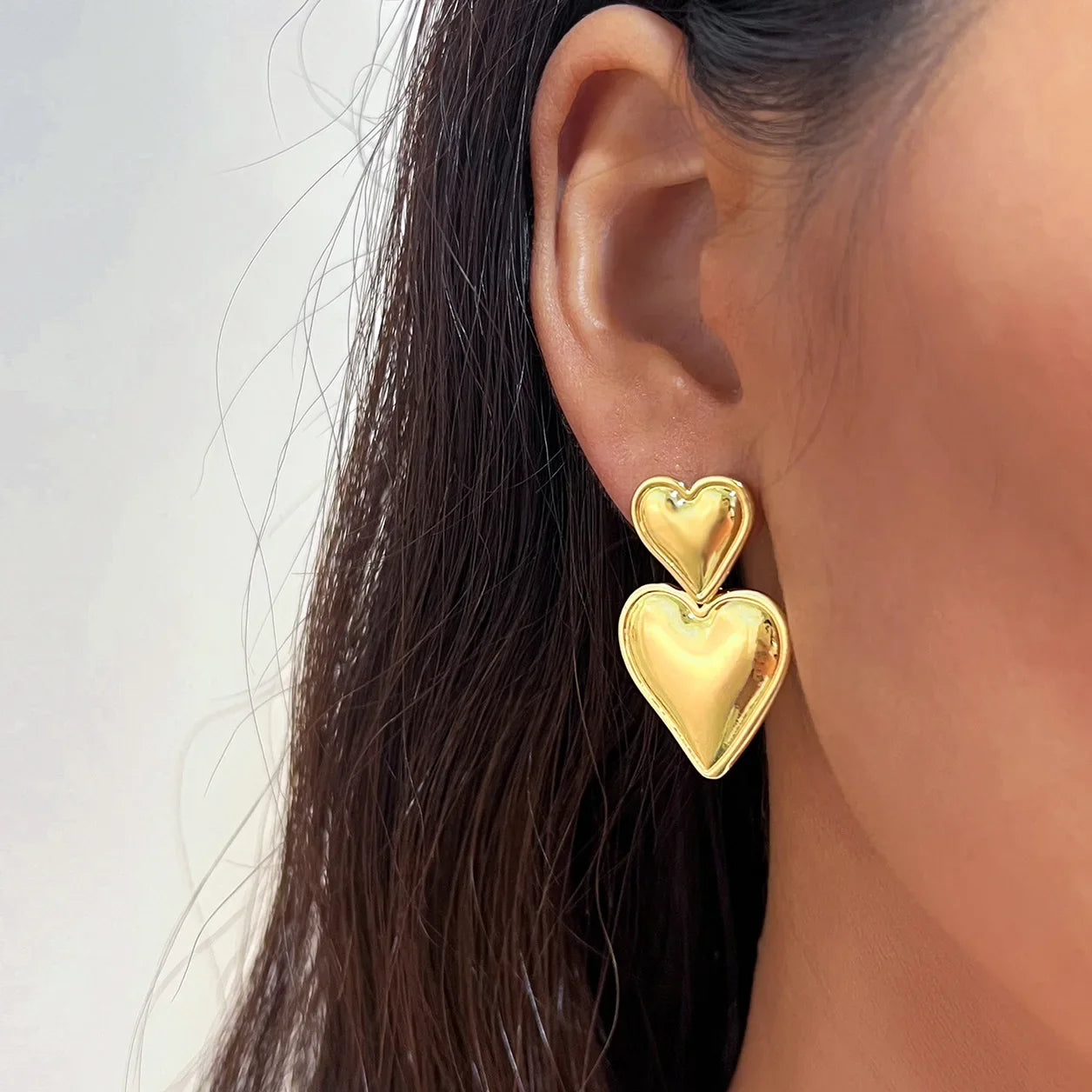 Sculptura Statement Earrings — Gold Heart Drops