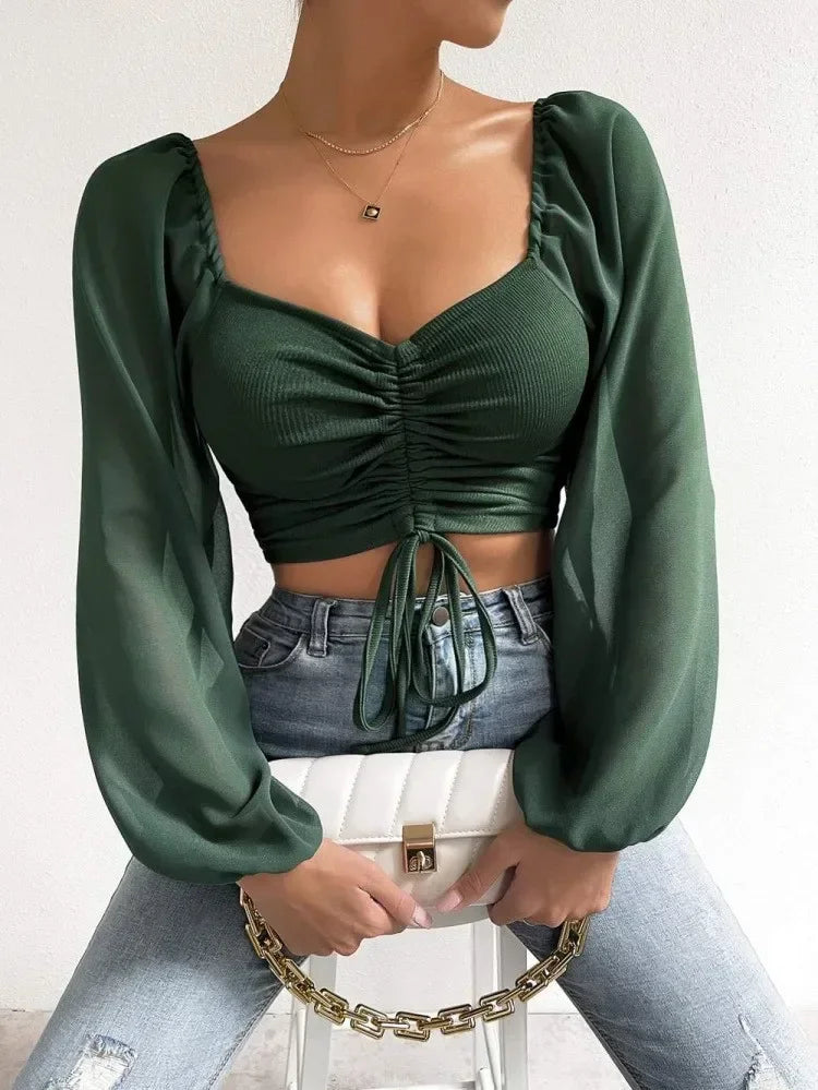 Marisol Drawstring Crop Top in Green