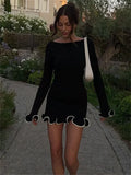 Rivelle Ruffle-Edge Knit Dress — Black Mini Dress
