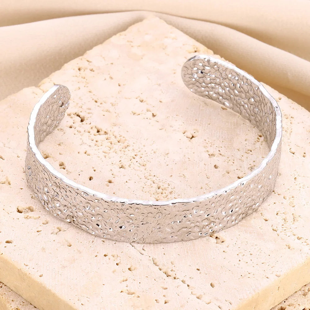 Fluxa Sculpted Cuff Bracelet — Textured Silver Slim Cuff