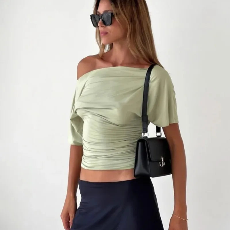 GLOSHWEAR Aster One-Shoulder Top, slim asymmetrical short-sleeve top