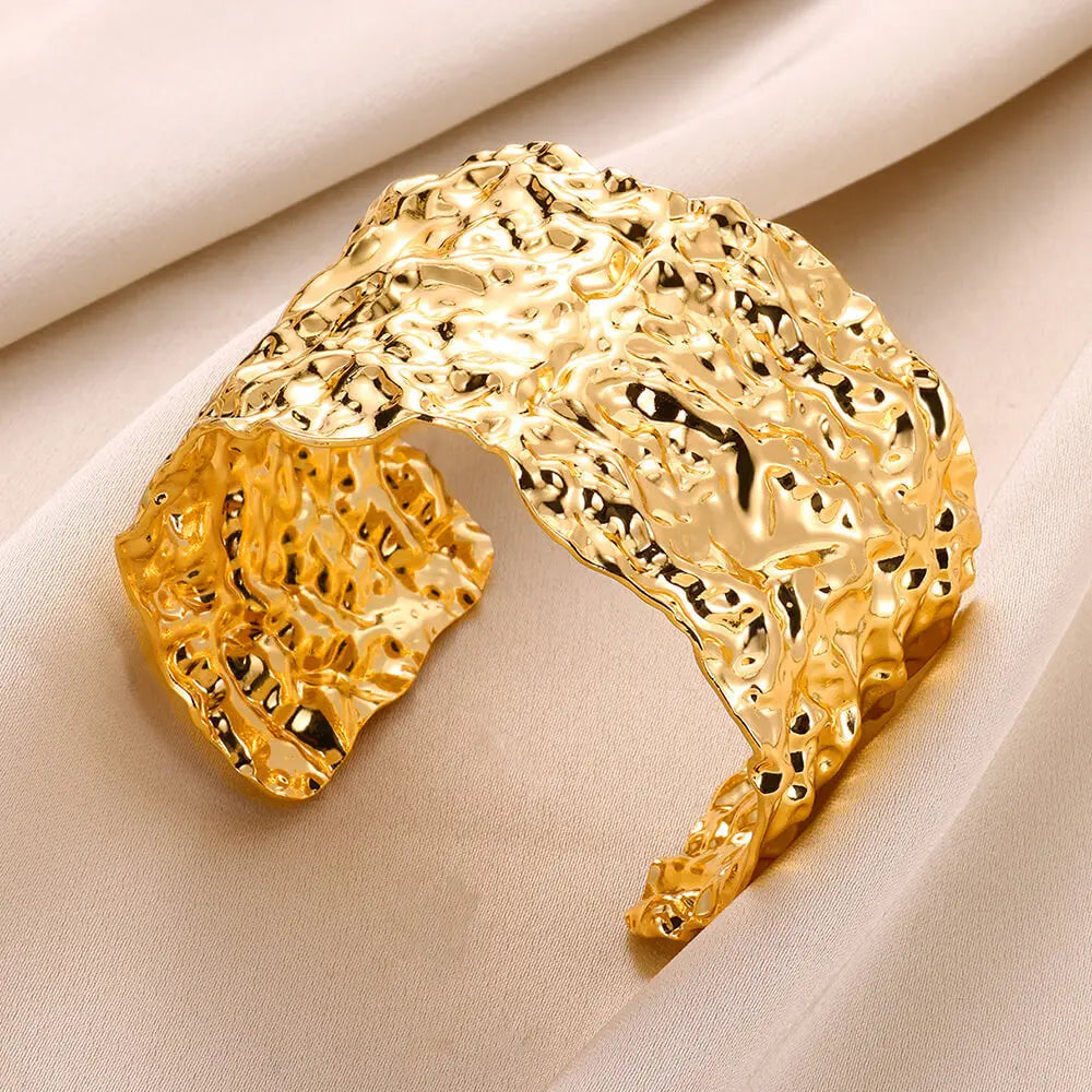 Fluxa Sculpted Cuff Bracelet — Perforated Gold Wide Cuff