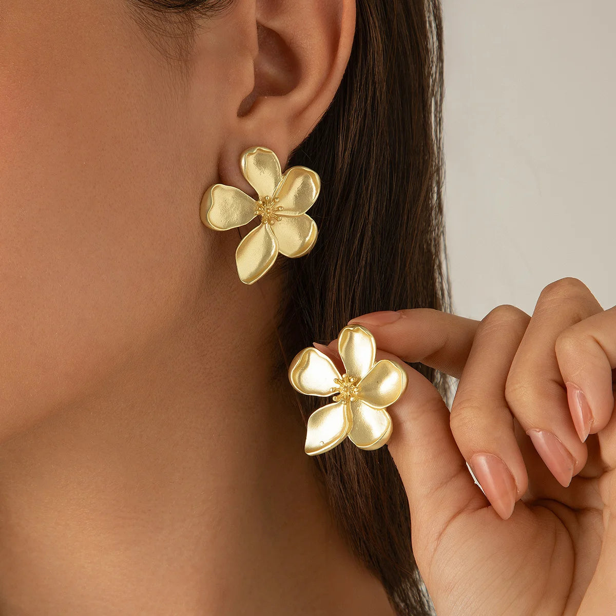 Sculptura Statement Earrings — Gold Flower Studs