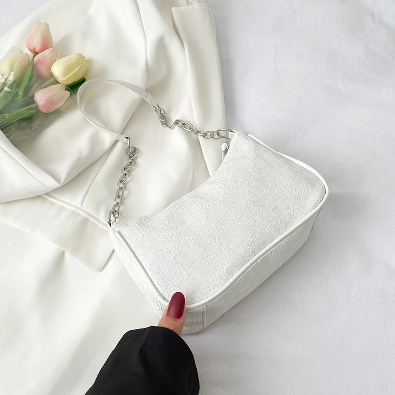 Florelle Patterned Shoulder Bag — White