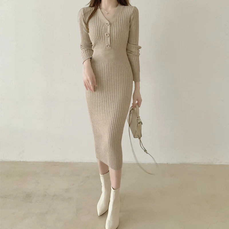 Ribella V-Neck Knit Midi Dress