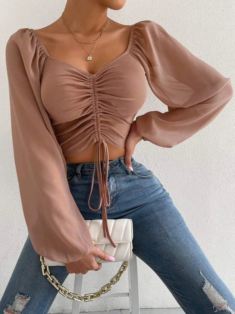Marisol Drawstring Crop Top close-up detail