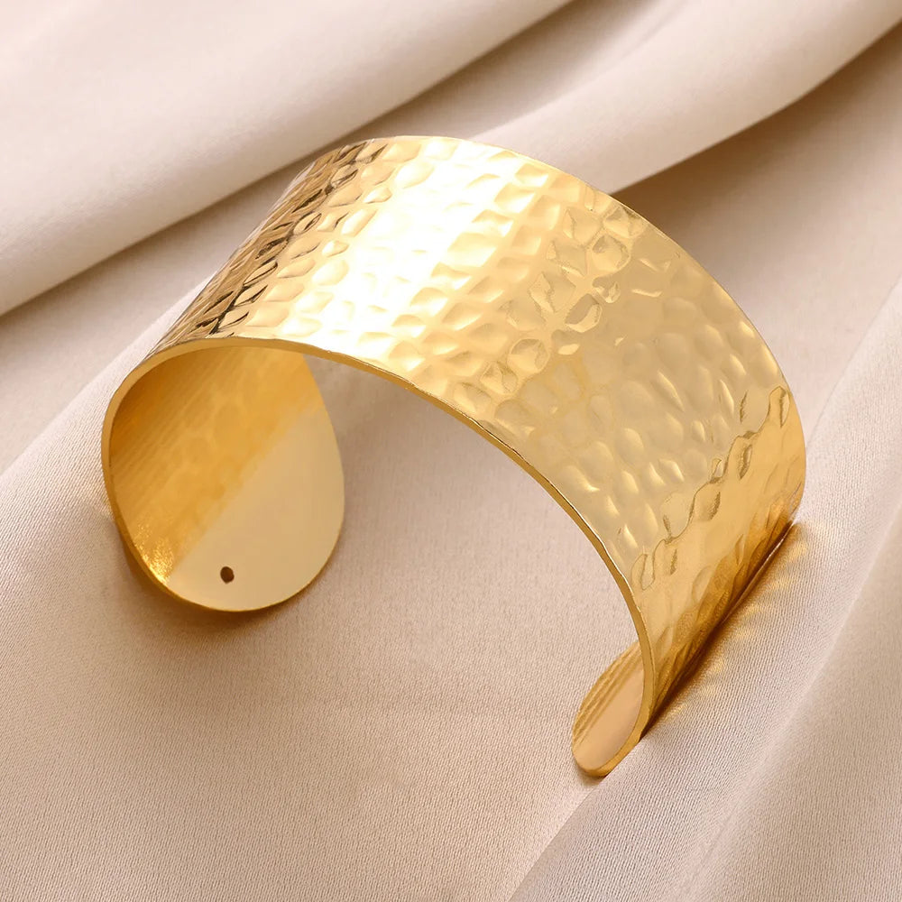 Fluxa Sculpted Cuff Bracelet — Hammered Gold Wide Cuff