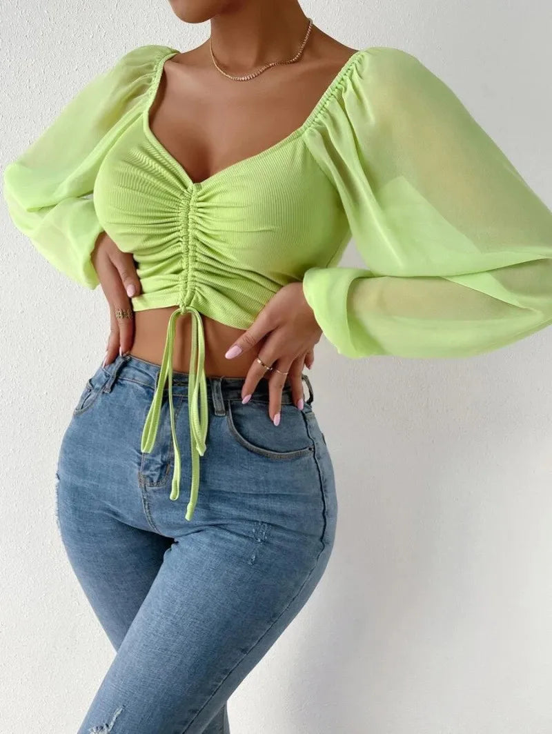 Marisol Drawstring Crop Top close-up detail