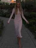 Rivelle Ruffle-Edge Knit Dress — Pink Maxi Dress