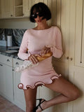 Rivelle Ruffle-Edge Knit Dress — Pink Mini Dress