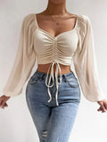 Marisol Drawstring Crop Top in Apricot