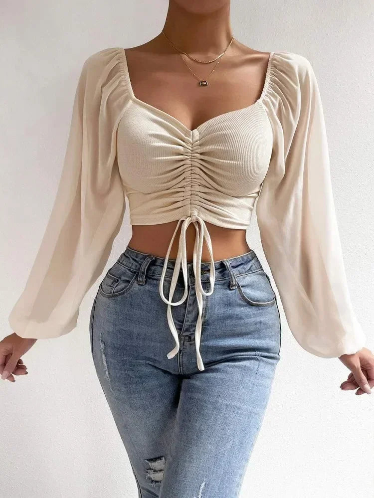 Marisol Drawstring Crop Top in Apricot