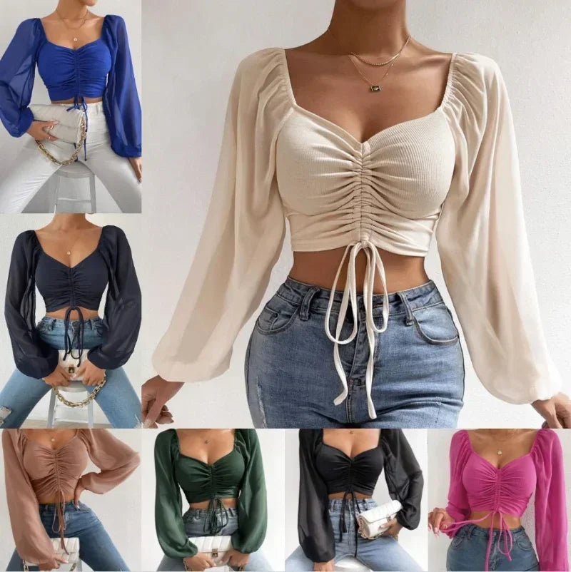 Marisol Drawstring Crop Top styled on model