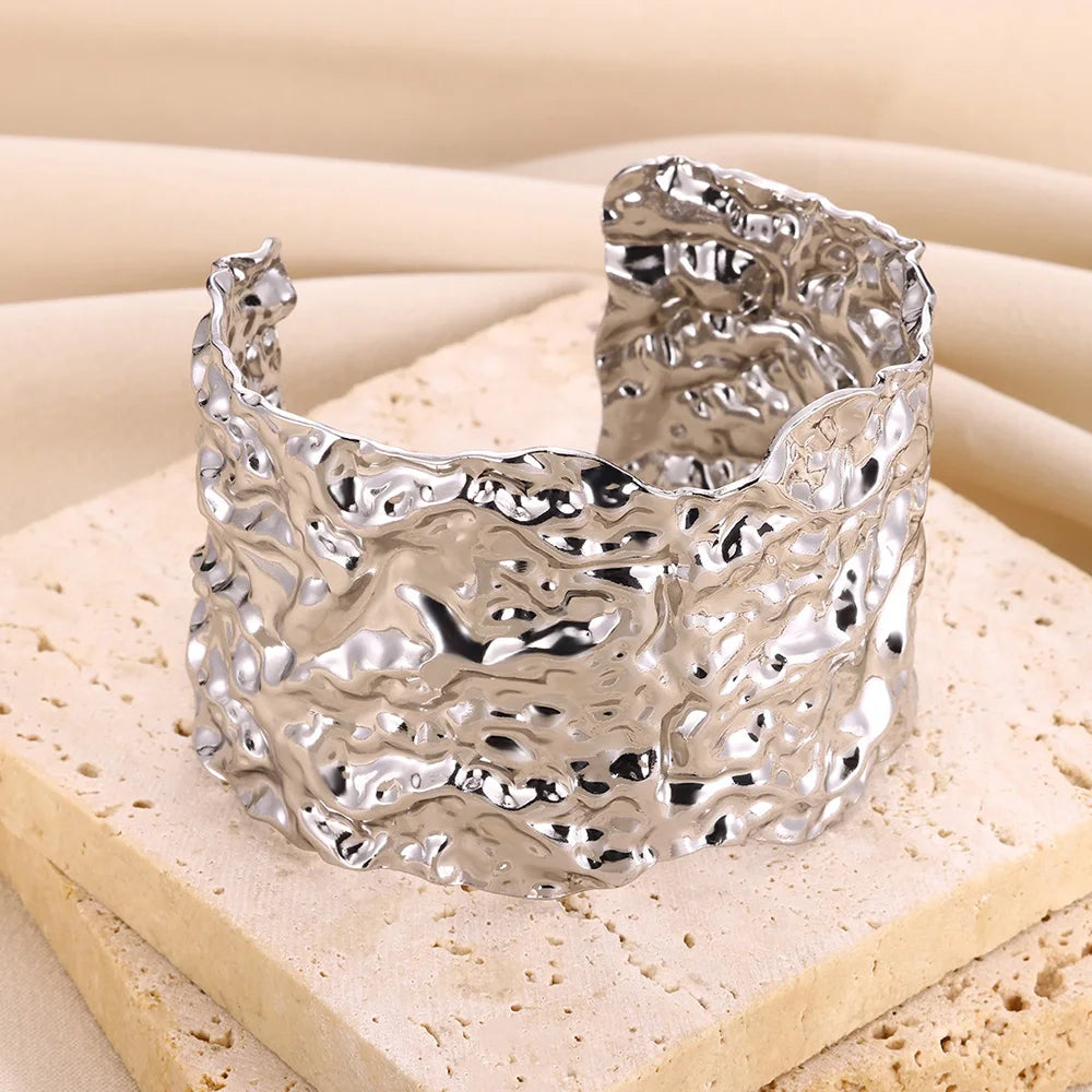 Fluxa Sculpted Cuff Bracelet — Sculpted Silver Wide Cuff