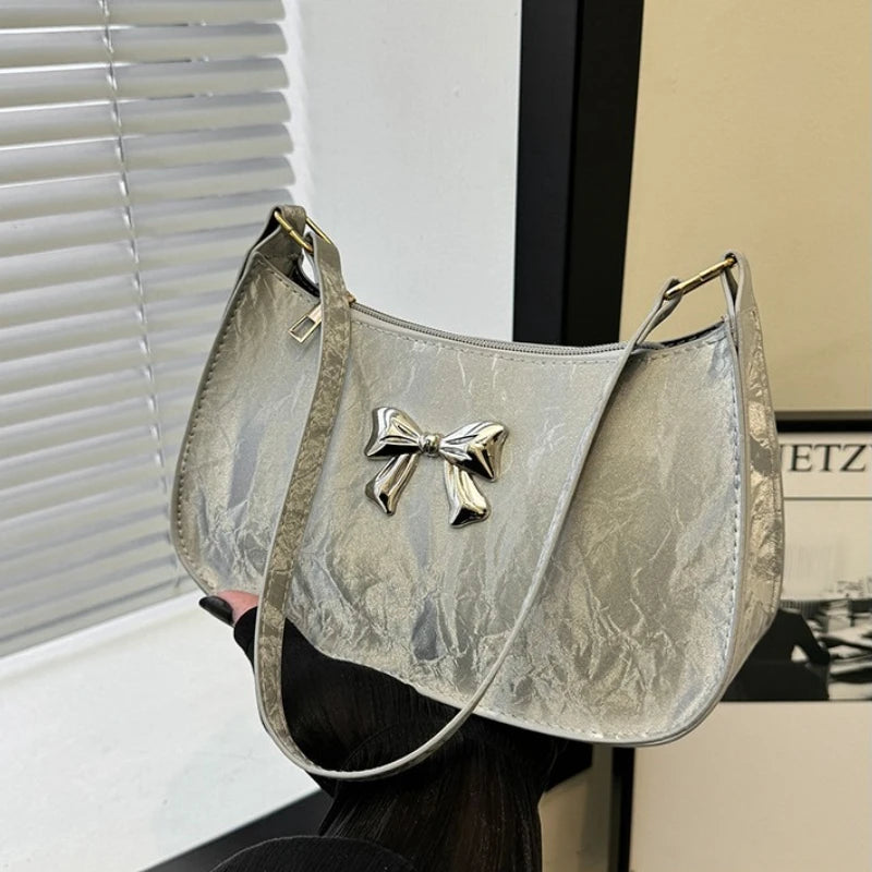 Ribbonette Shoulder Bag — Silver