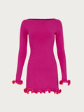 Rivelle Ruffle-Edge Knit Dress — Rose Red Mini Dress