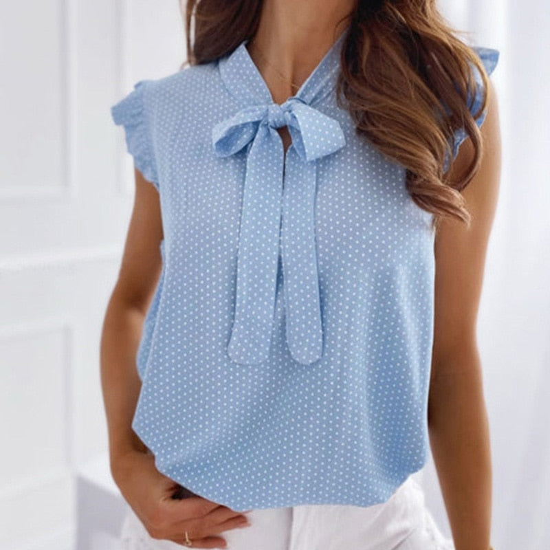 Sleeveless Polka Pot Lace Up Blouses