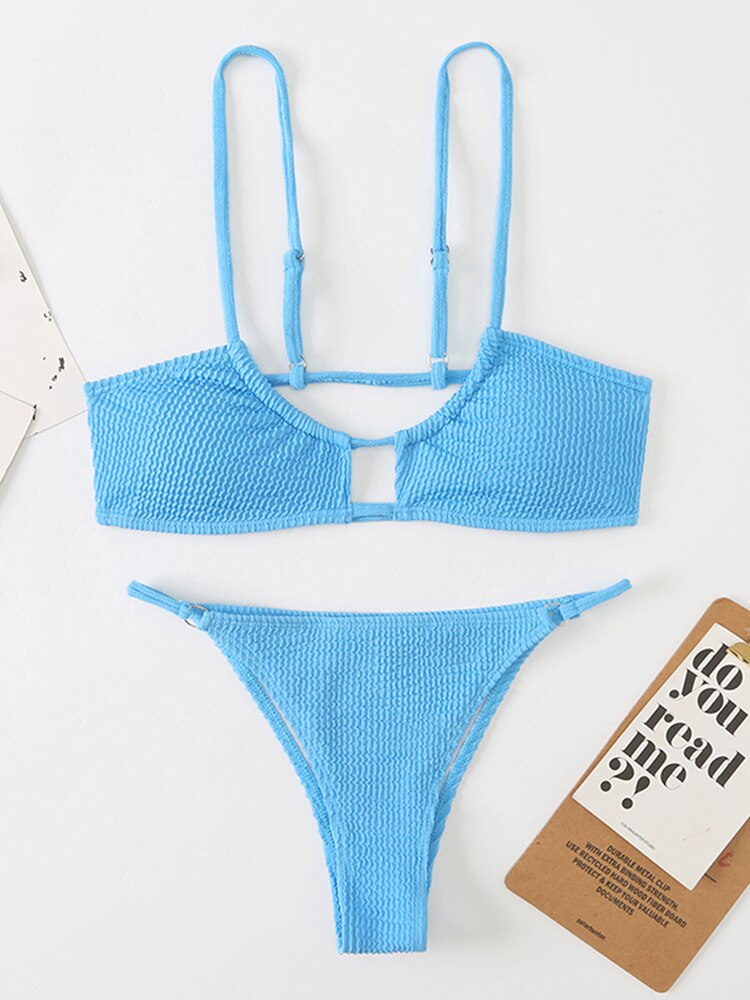 Solid Ribbed Bikini Hollow Out Swimwear