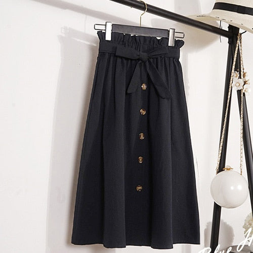 Elegant Button High Waist Skirt