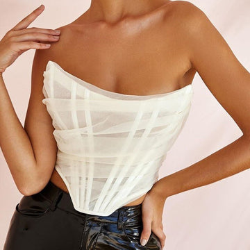 Sleeveless Strapless Bustier Corset Crop Tops