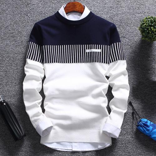 Patchwork O Neck Long Sleeve Knitted Sweater
