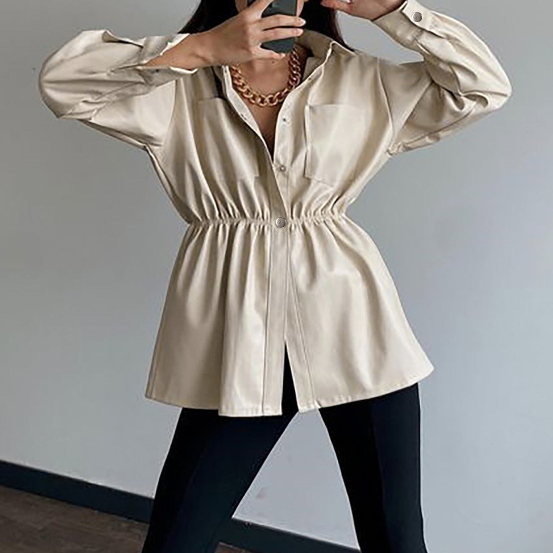 Lapel Button Up Blazer Biker