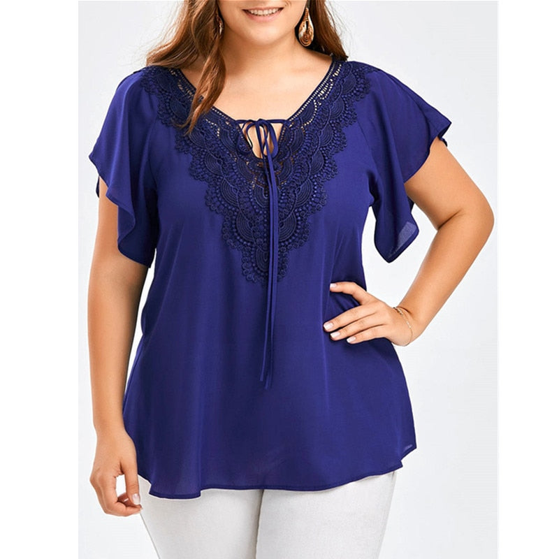 Summer Short Sleeve Chiffon Tops V-Neck