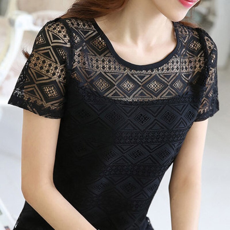Chiffon Lace Crochet Blouses slim fit Tops