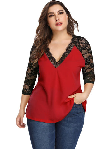 Lace Three Quarter Sleeve Patchwork
