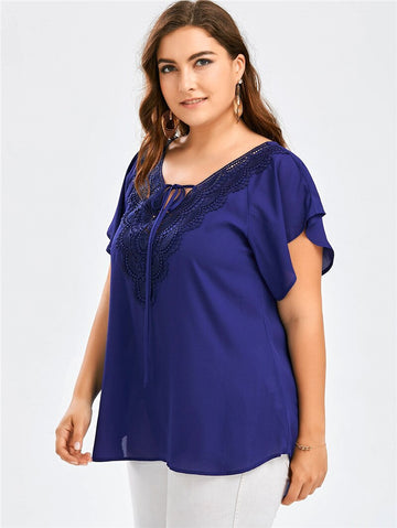 Summer Short Sleeve Chiffon Tops V-Neck